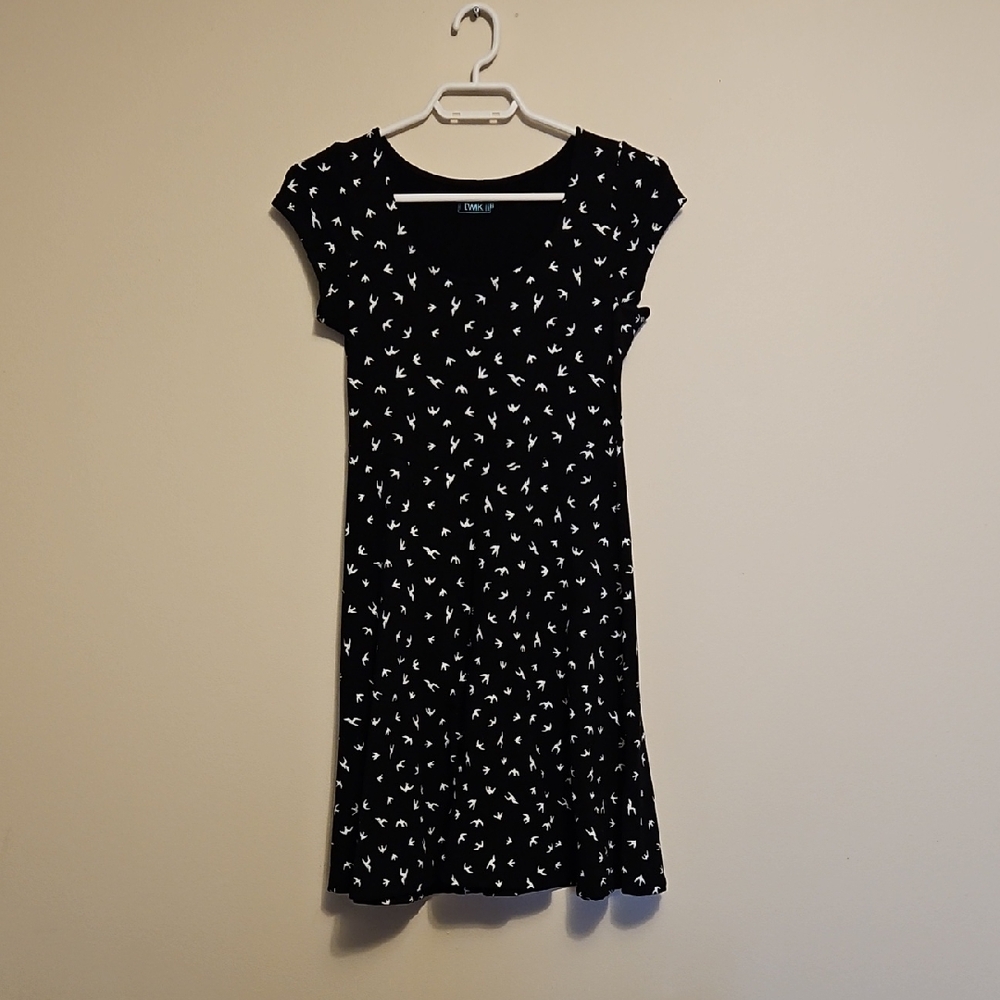 Twik x Simons Black and White Bird Print Midi Dress